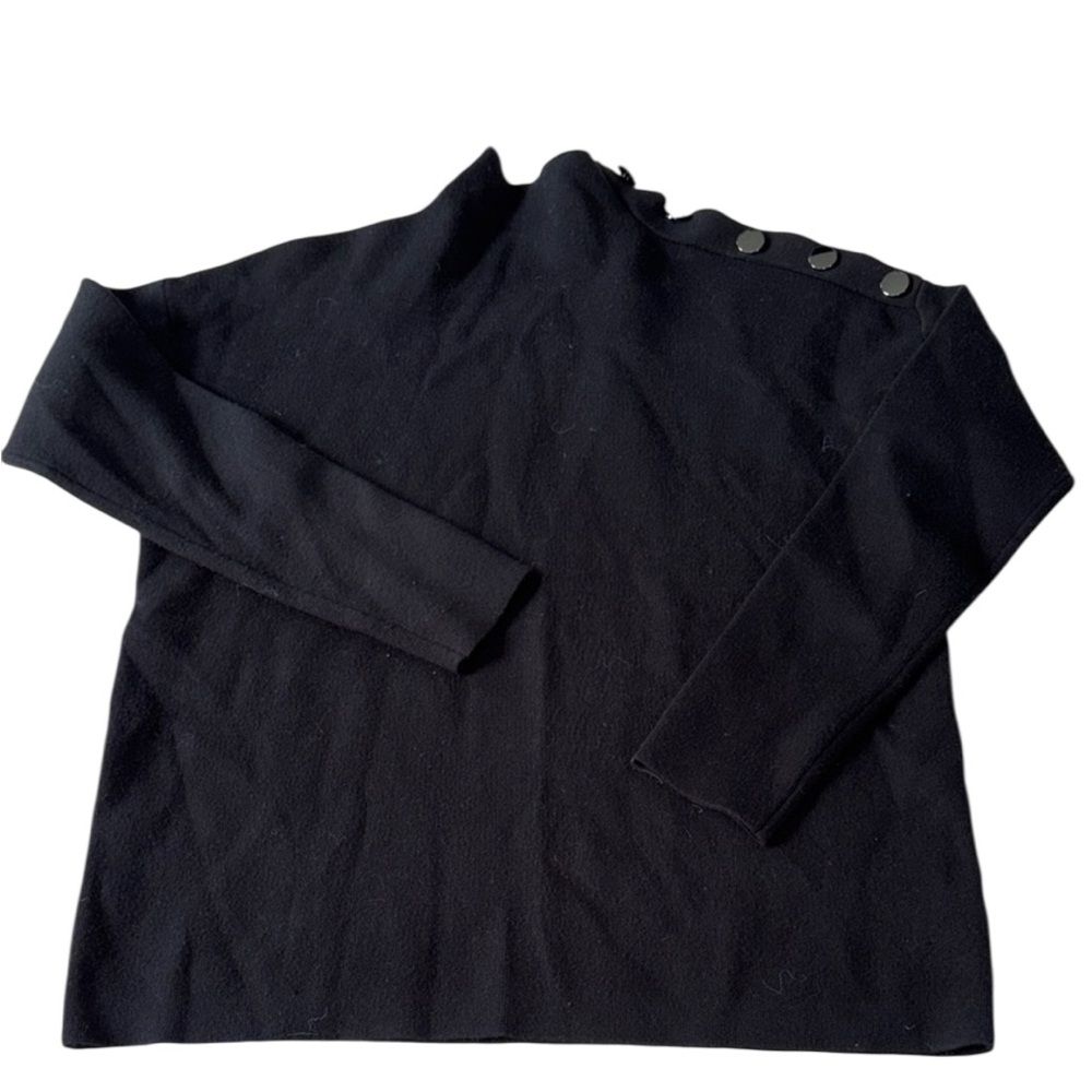 Tahari Black High Neck Button-Shoulder Sweater Size Small